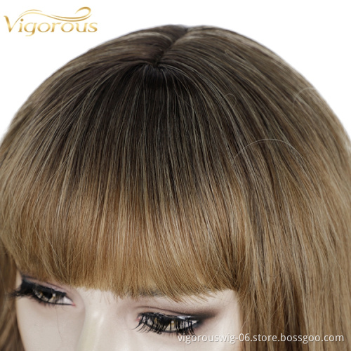 Three Tone Color Ombre Synthetic Wig Non Lace Middle Part Natural Wavy Long Hair bang Cheap Supplier Women Wig Heat Resistant